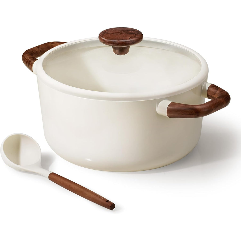 Carote 5Qt Nonstick Stock Pot With Lid, 5 Quart Casserole With Ladle, Even Heating Stockpot, Fits All Stoves, Non Stick Big Cooking Pots Pfoa Free, White