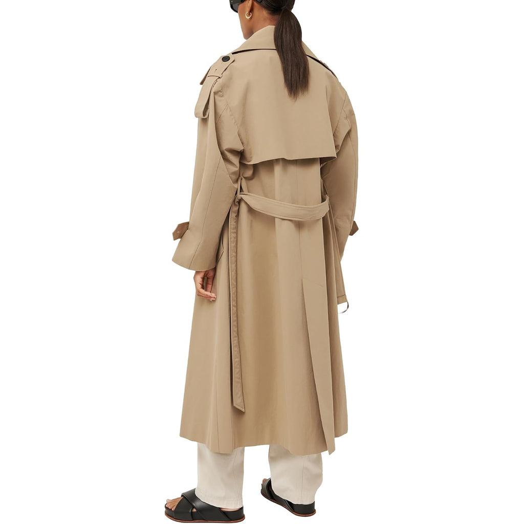 Womens Oversized Long Trench Coat Double Breasted Lapel Windproof Overcoat With Belt