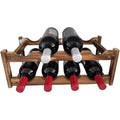 8-Bottle Wood Wine Rack - 2-Tier Countertop Wine Bottle Holder For Kitchen, Bar, Pantry, Dining Room | Small Freestanding Stackable Liquor Storage Organizer, Carbonized Pine