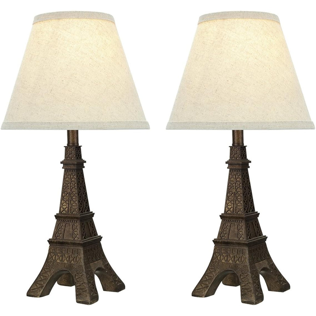 Aspen Creative 40106, Two Pack Set – 17 1/418" High Traditional Poly Table Paint Finish And Hardback Empire Shaped Lamp Shade In Off White, 9.5" X 9.5" X 18.0", Antique Copper