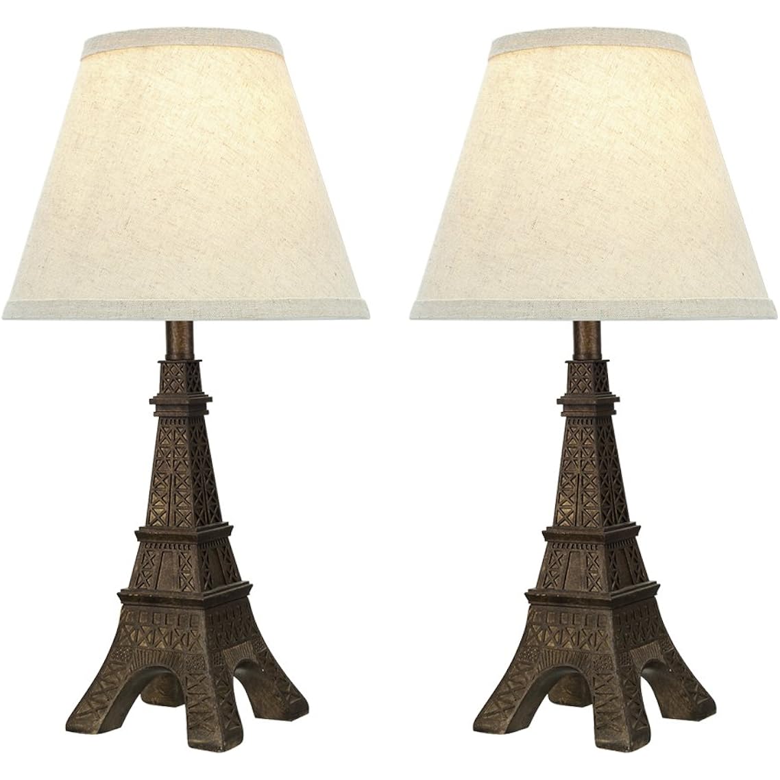 Aspen Creative 40106, Two Pack Set – 17 1/418" High Traditional Poly Table Paint Finish And Hardback Empire Shaped Lamp Shade In Off White, 9.5" X 9.5" X 18.0", Antique Copper