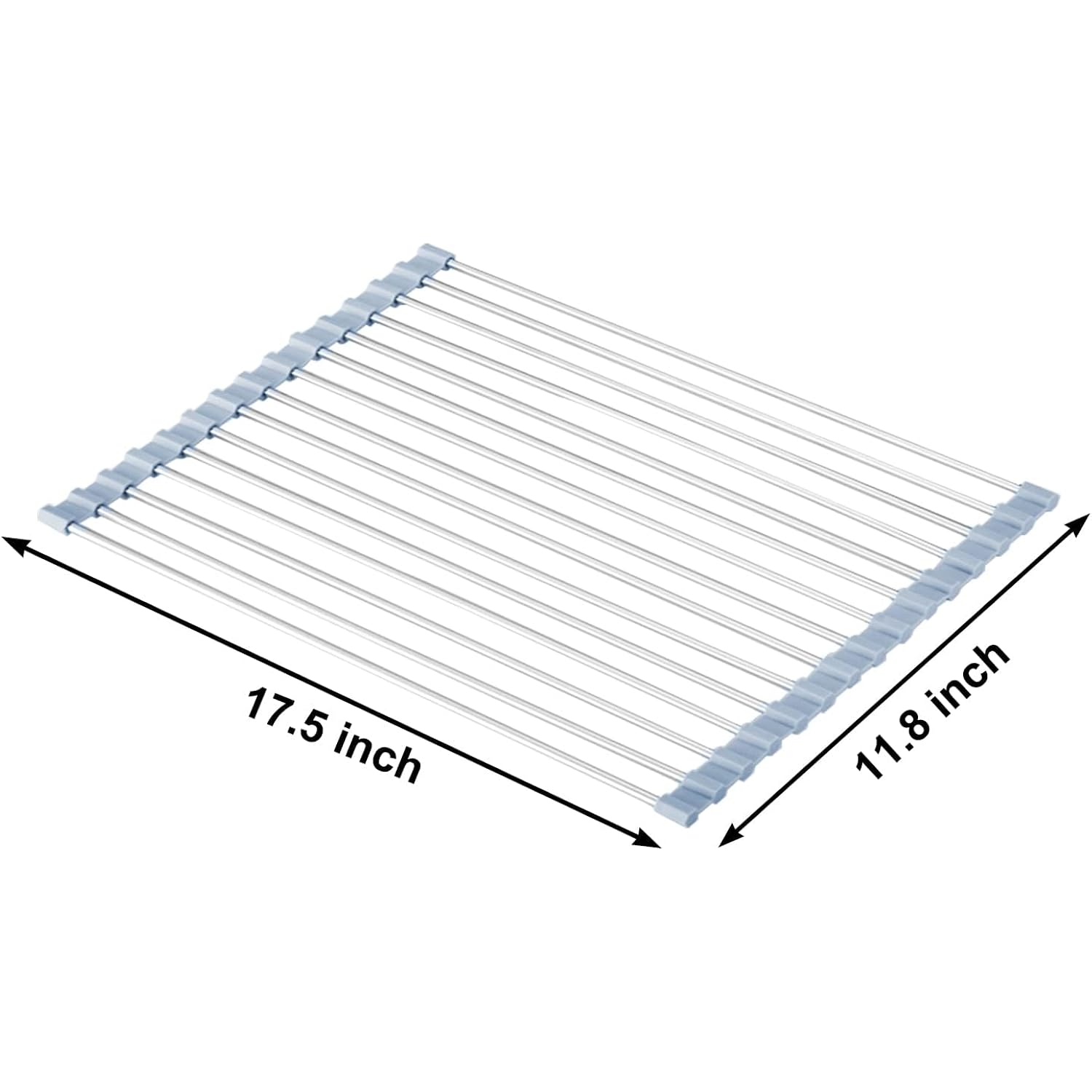 MECHEER Over The Sink Dish Drying Rack, Roll Up Dish Drying Rack Kitchen Dish Rack Stainless Steel Sink Drying Rack, Foldable Dish Drainer, 17.5''x11.8''