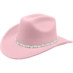 DRESHOW Western Cowboy Hat for Women and Men Wide Brim Glitter Cowboy Cowgirl Hat with Rhinestone Felt Fedora Hats 1 Pack Style 10: Light Pink