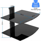 Suptek Glass Floating Shelves, Tv Wall Mount With Shelf For Dvd Player / Ps4 / Cable Boxes/Game Consoles/Sky Box/Tv Accessories, Flat Black 2-Tier Wall Mount Bracket