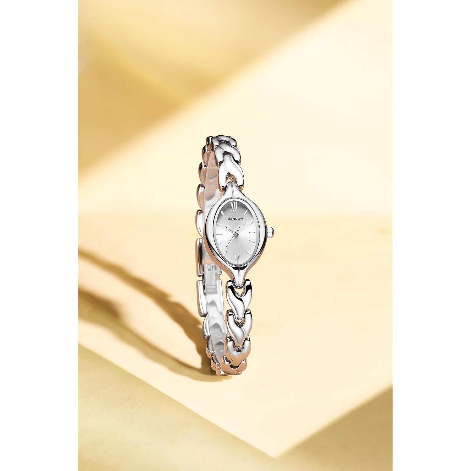 Jiandun Vintage Women'S Oval Bracelet Watch, Waterproof Stainless Steel Band With Adjustment Tool, Retro Ladies Quartz Wristwatch, Perfect For Daily Wear And Special Occasions