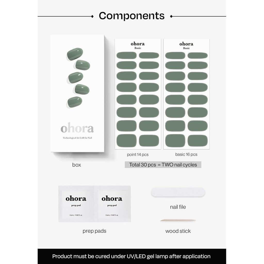 ohora Semi Cured Gel Nail Strips (N Cream Leaf) - Green, Solid, Works with Any UV/LED Lamps, Salon-Quality, Long Lasting, Easy to Apply & Remove