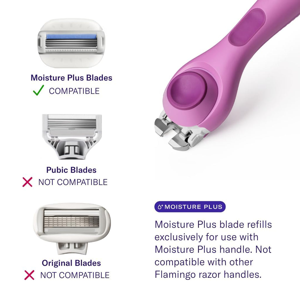 Flamingo Moisture Plus Razor Blades for Women - No Shave Gel Needed - 6 Count - Moisture Plus Razor Blade Refills
