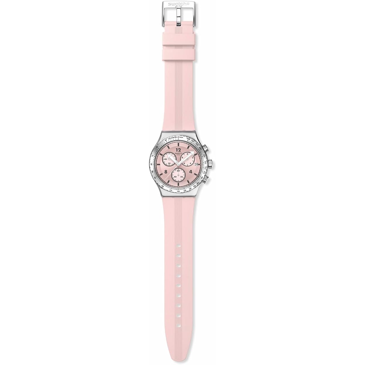 Swatch I New Chrono Unisex Watch Dress Stainless Steel Pink Quartz Waterproof Poppingly Pink