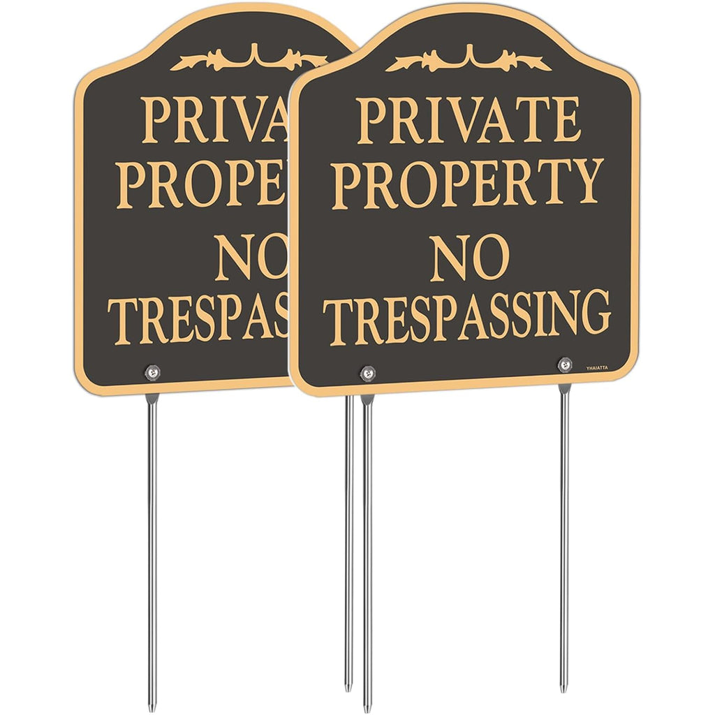 2 Pack Large No Trespassing Signs Private Property | Metal, Aluminum, Includes Metal Yard Stakes For Easy Installation, 12X12 Inches