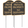 2 Pack Large No Trespassing Signs Private Property | Metal, Aluminum, Includes Metal Yard Stakes For Easy Installation, 12X12 Inches