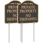2 Pack Large No Trespassing Signs Private Property | Metal, Aluminum, Includes Metal Yard Stakes For Easy Installation, 12X12 Inches