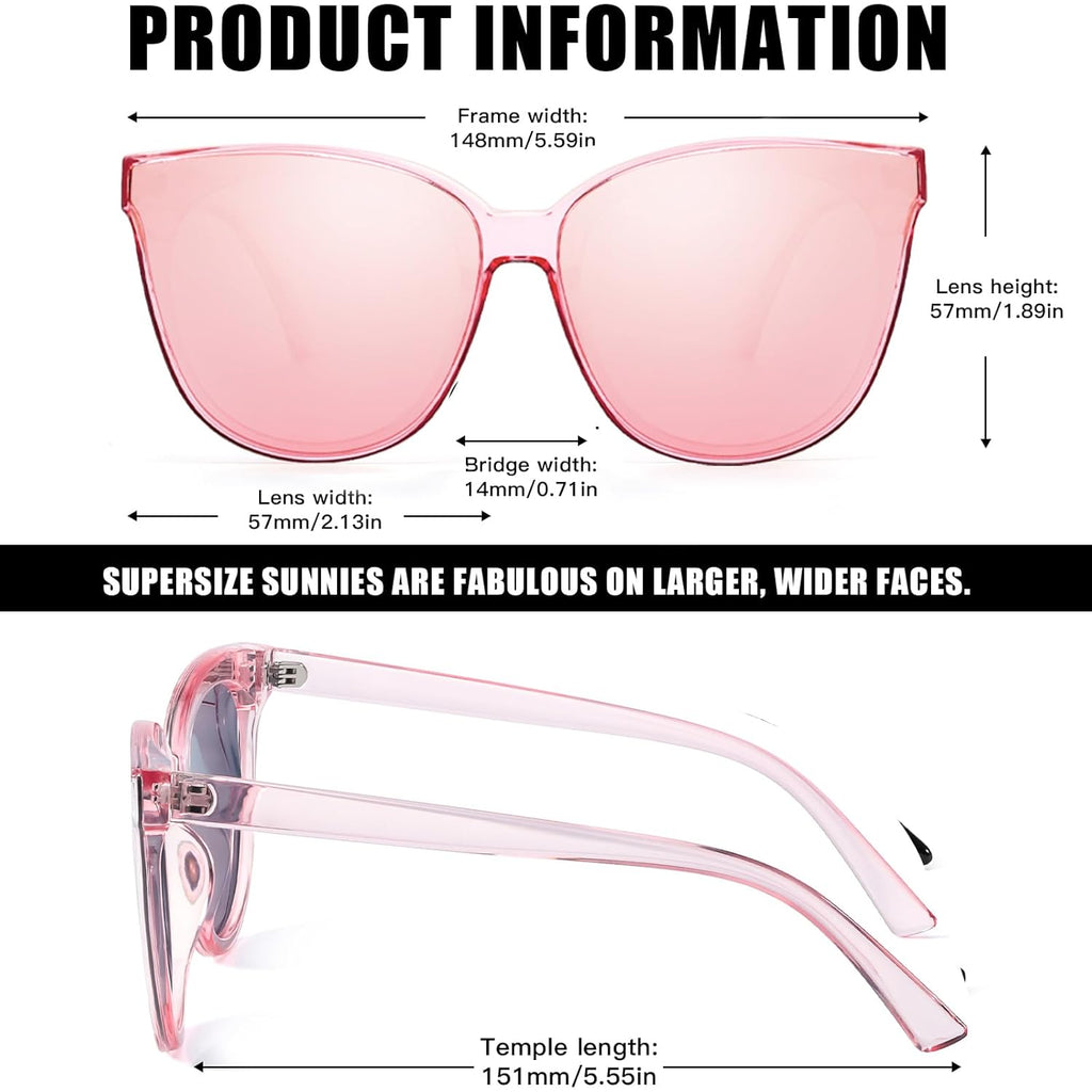 LVIOE Polarized Sunglasses for Women UV400 Protection Oversized Cat Eye Frame Retro Sunglasses for Driving Fishing Outdoor