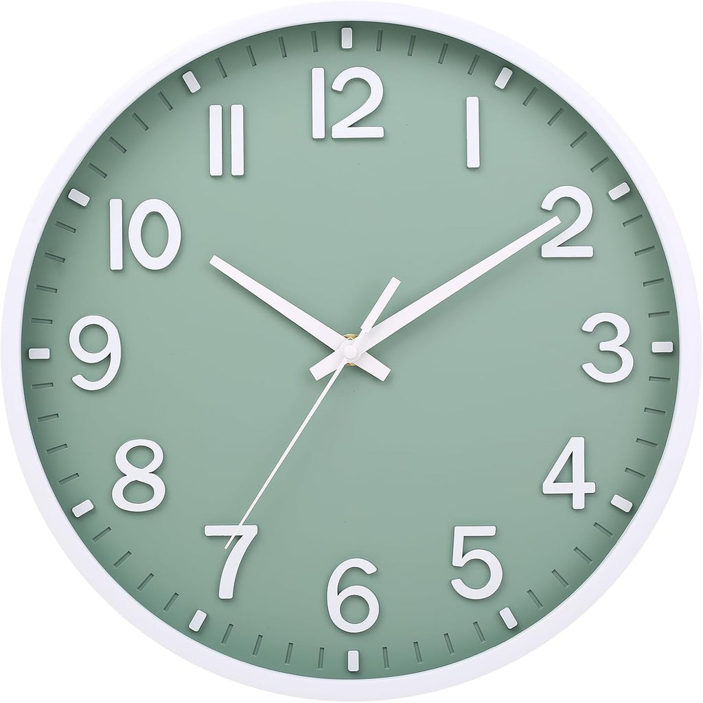 Wall Clocks Battery Operated 8 Inch Modern Wall Clock,Silent Non Ticking Wall Clock For Living Room Bedroom Kitchen Office Classroom Decor (Green White)