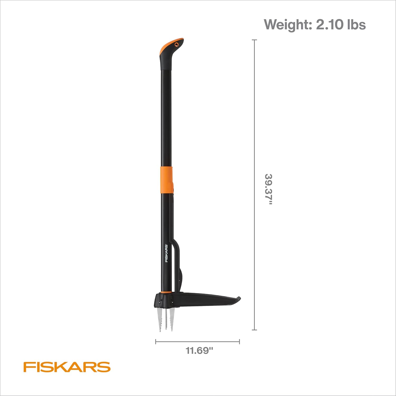 Fiskars Stand-Up Weed Puller Tool, 4 Serrated Stainless Steel Claws Grip Roots For Permanent Removal, Reinforced Foot Platform Penetrates Tough Soil, Easy-Eject & Ergonomic Offset Handle, 39"
