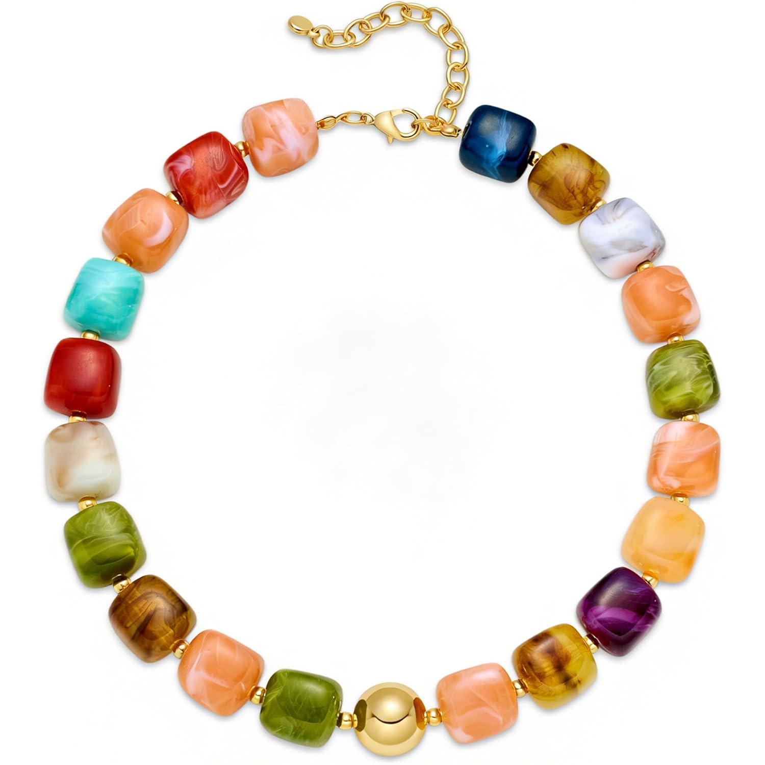 WOWORAMA Colorful Chunky Necklaces for Women Trendy Multicolor Large Square Resin Beads Necklace Boho Chunky Statement Choker Necklaces Y2K Summer Jewelry
