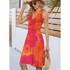 Wkior Womens Sundress Summer Beach Vacation Sleeveless Halter Neck A-Line 2026 Boho Floral Midi Dress With Pockets