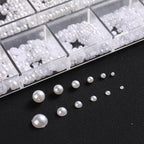 Multi Sizes Round and Half Round Pearls 3D Nail Charms, White Flatback Pearls Nail Jewelry for Women Girls Manicure Nails Supplies DIY Crafts Decorations……