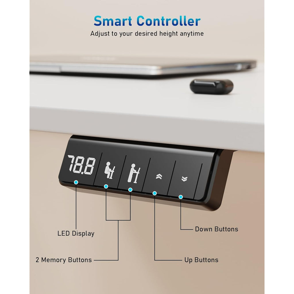 32" Small Electric Rolling Standing Desk Adjustable Height, Mobile Sit Stand Up Desk With Lockable Casters For Home Office & Computer Workstation, Splice Board, 2 Hooks, White Frame/White Top