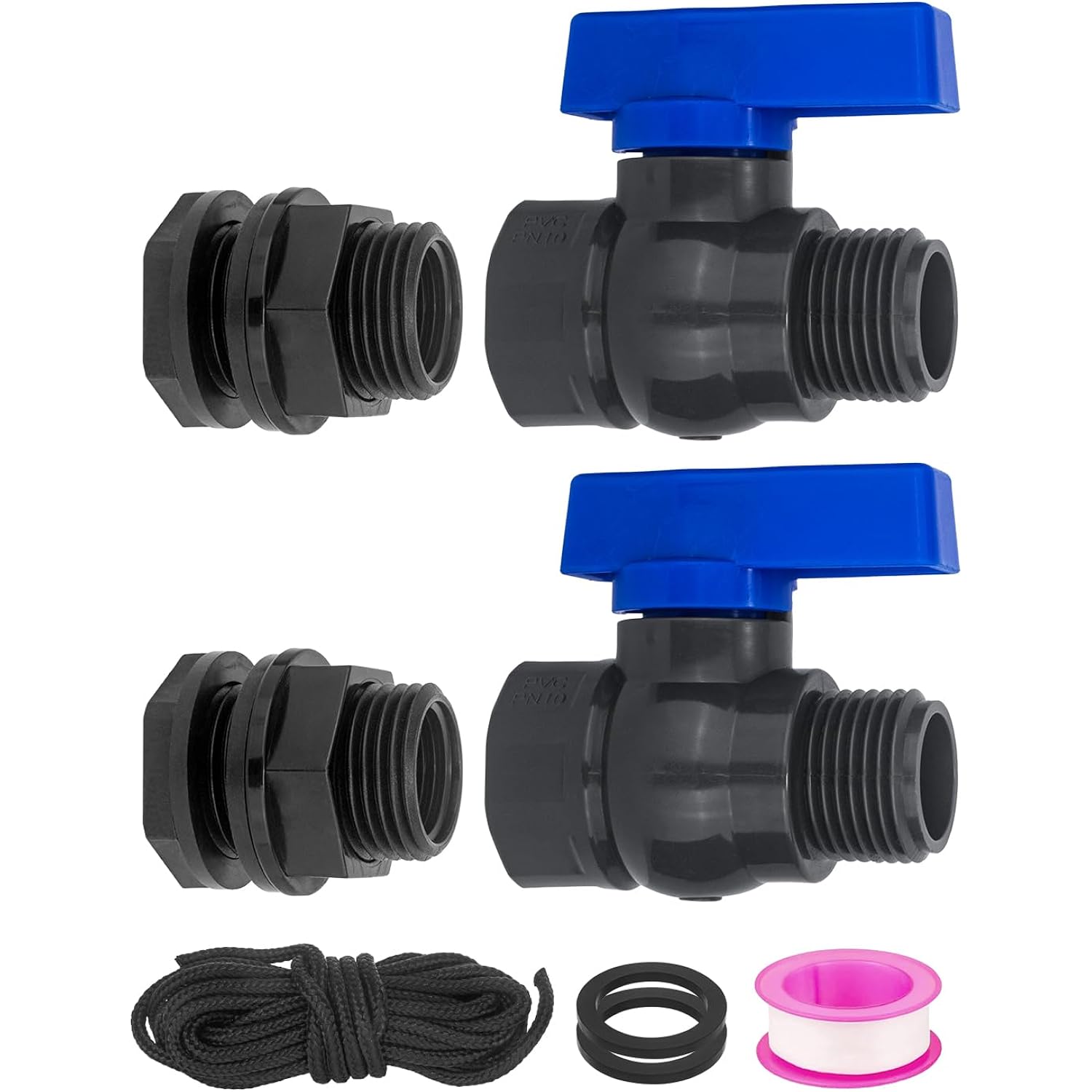 Pvc Rain Barrel Spigot Kit 2 Pack 3/4" Ght Bulkhead Fitting With Pvc Ball Valve Leak-Proof Tank Faucet For Rain Barrel, Water Tank & Container Drain