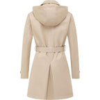 Women'S Trench Coat Double-Breasted Classic Lapel Overcoat Belted Slim Outerwear Coat With Detachable Hood