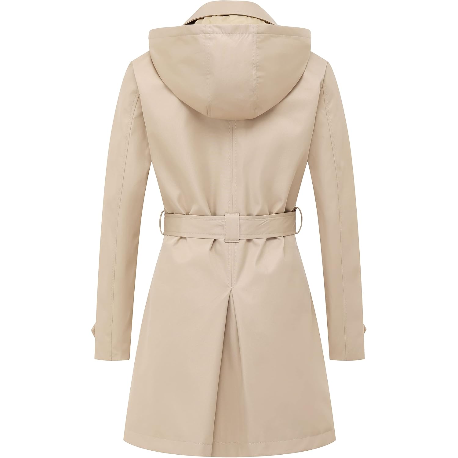 Women'S Trench Coat Double-Breasted Classic Lapel Overcoat Belted Slim Outerwear Coat With Detachable Hood