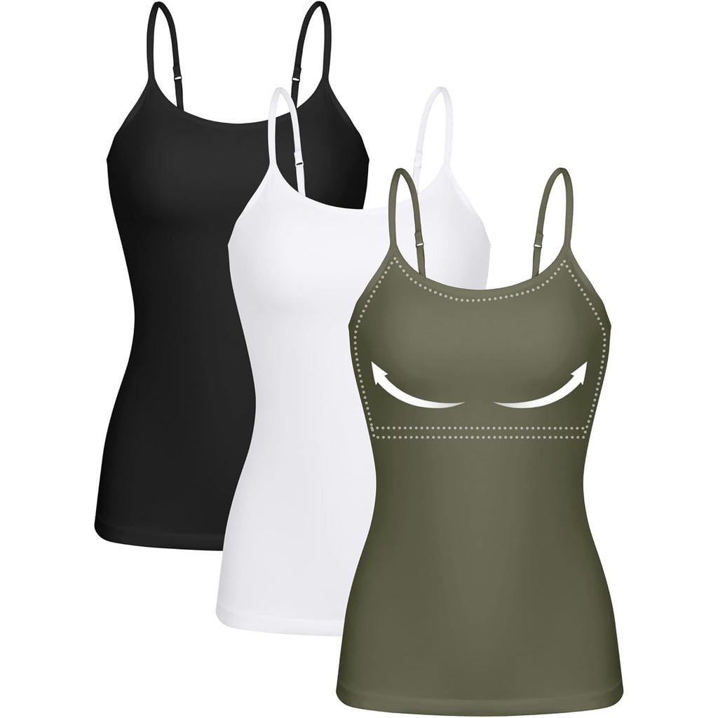 Women 3 Pack Cotton Camisoles with Shelf Bra Adjustable Spaghetti Strap Tank Tops