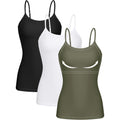Women 3 Pack Cotton Camisoles with Shelf Bra Adjustable Spaghetti Strap Tank Tops