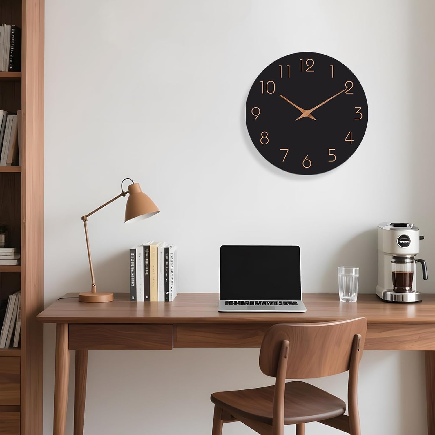 Large Wall Clock 16 Inch Black Battery Operated Silent Non Ticking Simple Minimalist Rose Gold Numbers Clock Decorative For Bedroom Living Room Kitchen Home Office