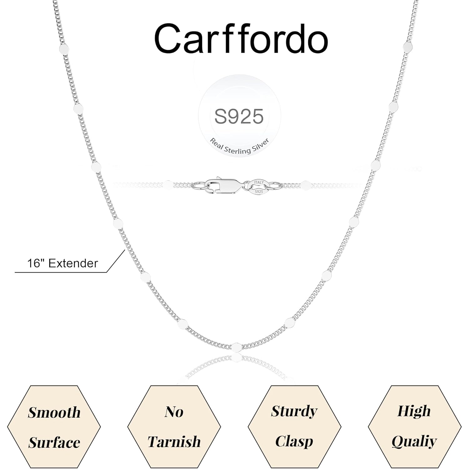 Carffordo Mothers Day Gifts 925 Sterling Silver Necklace Silver Chain Necklace for Women Cuban Link Chain 16K Gold Plated Chain Simple Dainty Necklace for Women Waterproof Trendy Jewelry Gift
