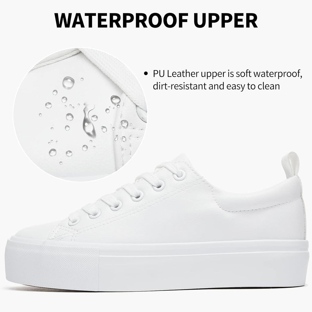 Sernial Womens White Platform Sneakers Pu Leather Platform Shoes Walking Shoes For Women