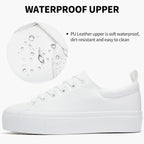 Sernial Womens White Platform Sneakers Pu Leather Platform Shoes Walking Shoes For Women
