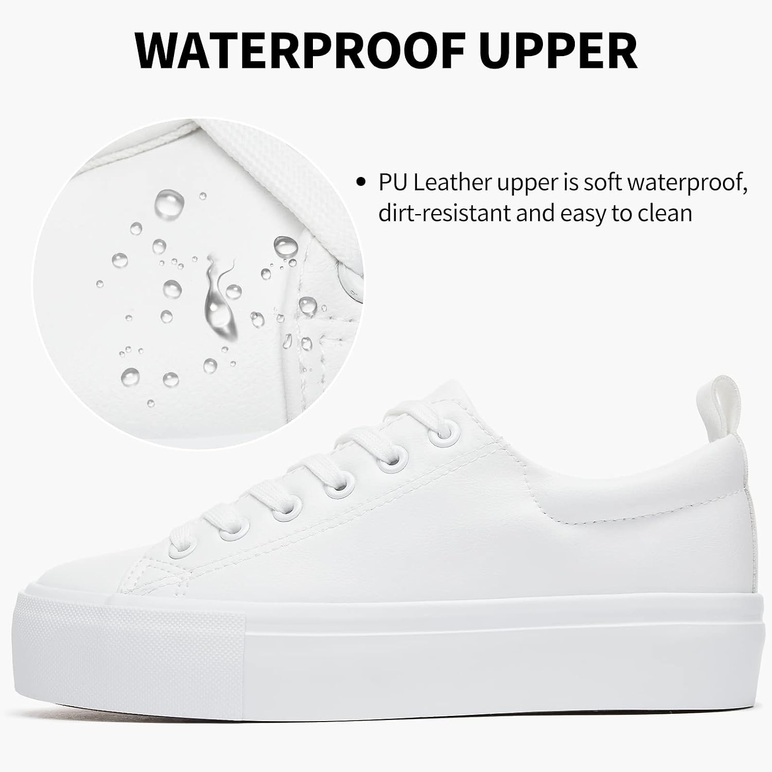 Sernial Womens White Platform Sneakers Pu Leather Platform Shoes Walking Shoes For Women