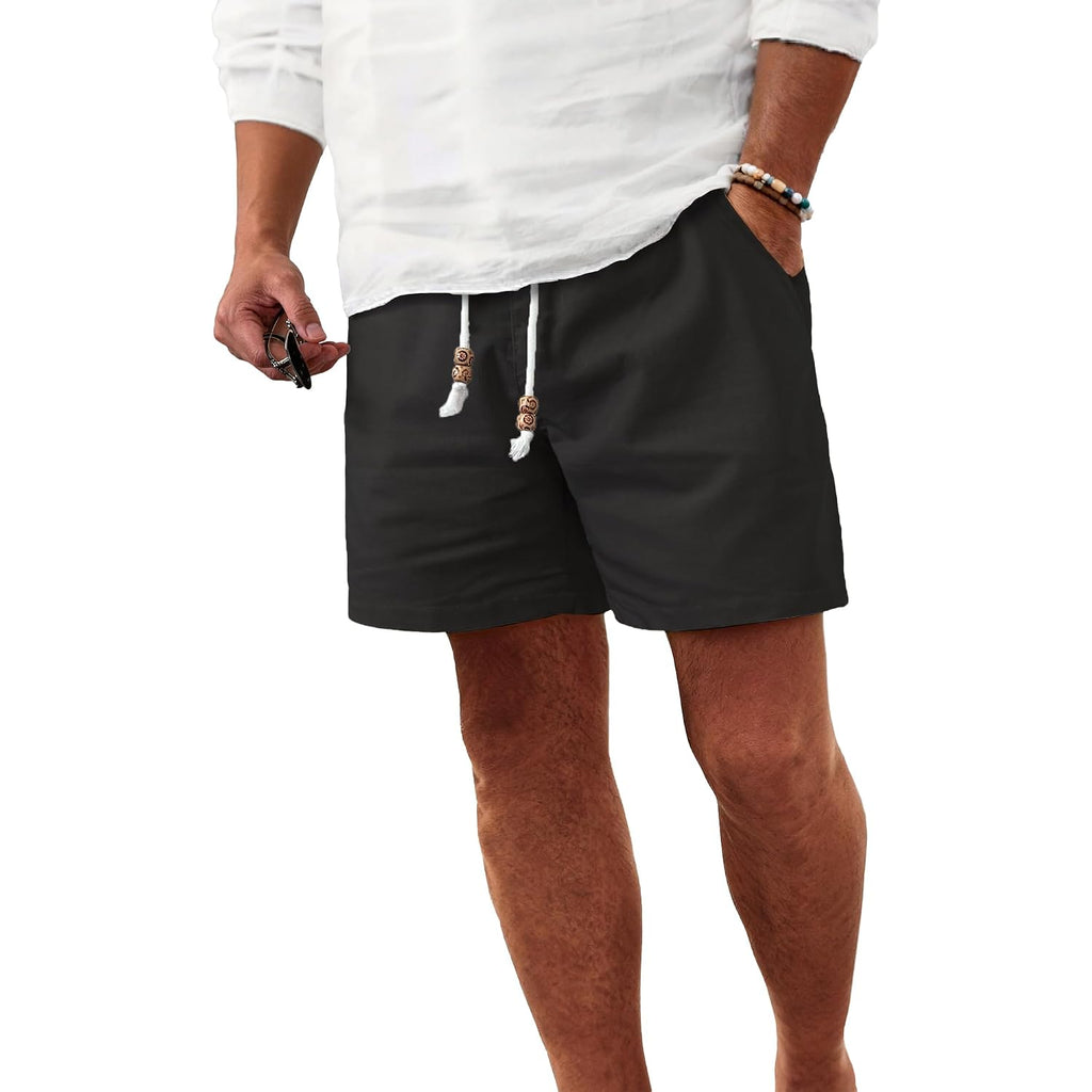 Comdecevis Men'S 5" Linen Shorts Casual Elastic Waist Drawstring Shorts For Lounge Summer Beach Vacation