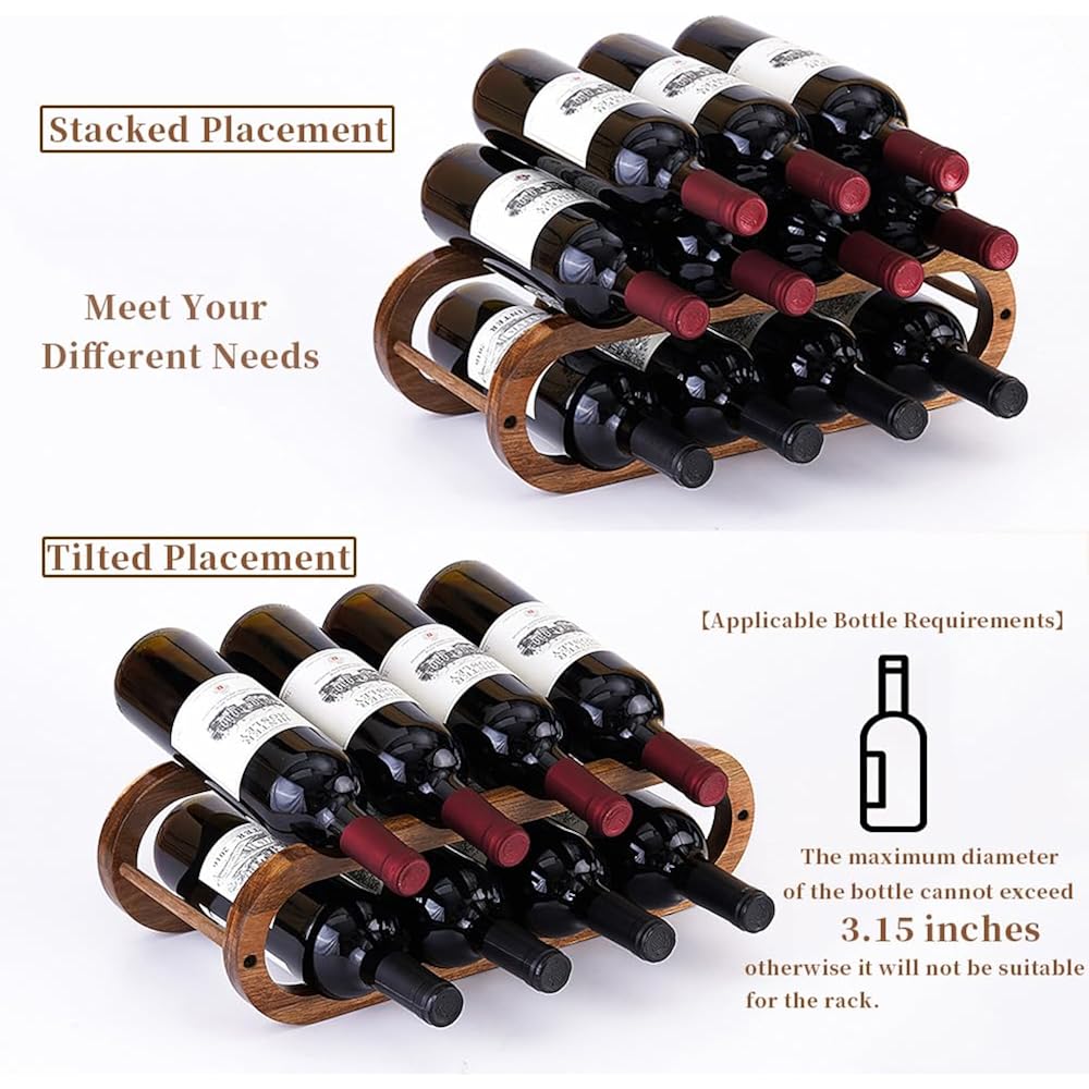 Navtcow Wine Rack And Water Bottle Organizer 2 In 1 For Cabinet And Countertop - Adjustable In 2 Sizes (Acacia Wood 2 Tier)