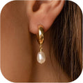 Pearl Earrings for Women 14K Gold Freshwater Pearl Hoop Earring Dangle Drop Wedding Earrings Bridal Bridesmaid Jewelry Gifts for Women