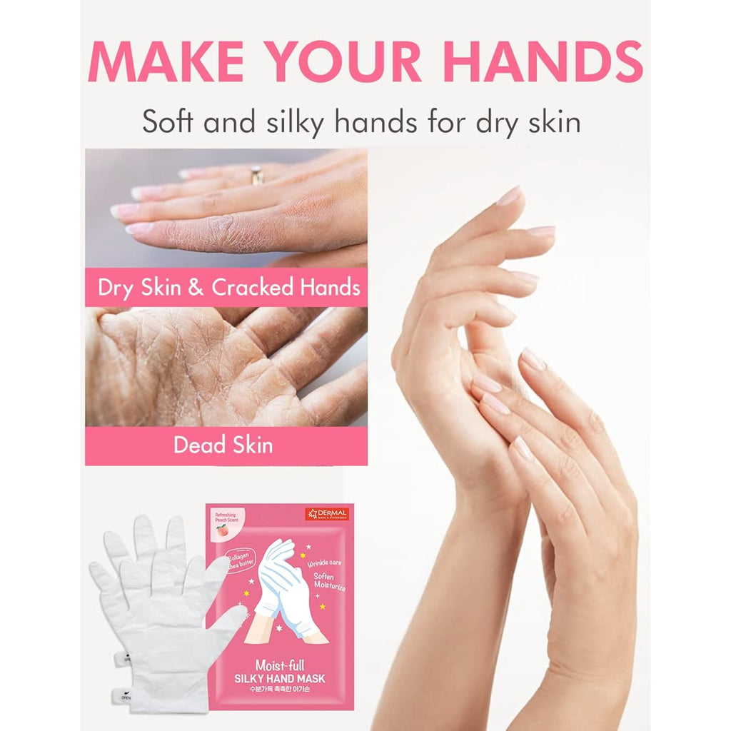 DERMAL Moistfull Silky Foot Socks & Hand Gloves Mask Combo 6 Pack - for Dry Feet and Hands - Home Spa Treatment - Dermatologist Tested, Cruelty Free, Korean Beauty