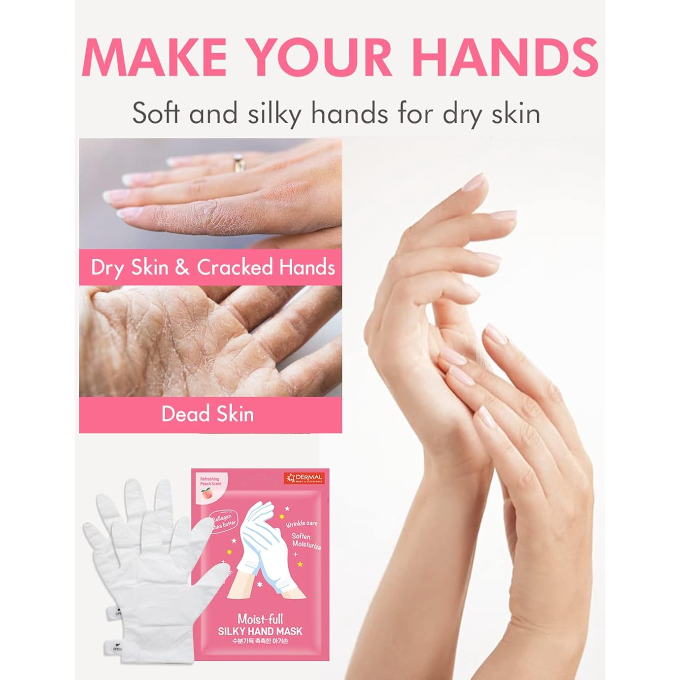 DERMAL Moistfull Silky Foot Socks & Hand Gloves Mask Combo 6 Pack - for Dry Feet and Hands - Home Spa Treatment - Dermatologist Tested, Cruelty Free, Korean Beauty