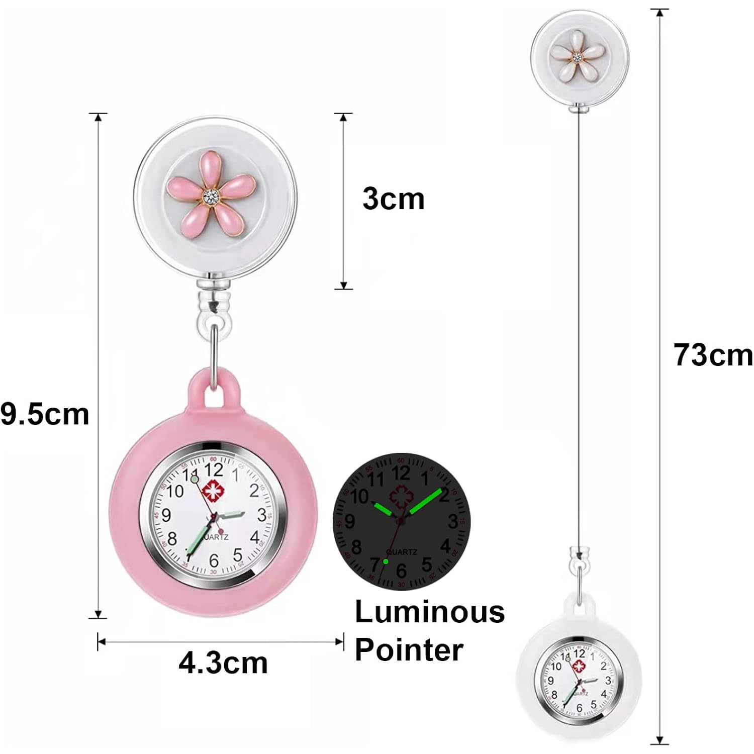 Pwosi Nurse Glow Pointer Watch With Clip And Lapel Option, Fob Watch With Second Hand