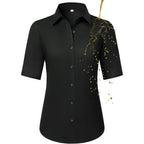 Button Down Shirts for Women Fitted Short Sleeve Dress Shirt Collared Blouses Work Tops Wrinkle Free