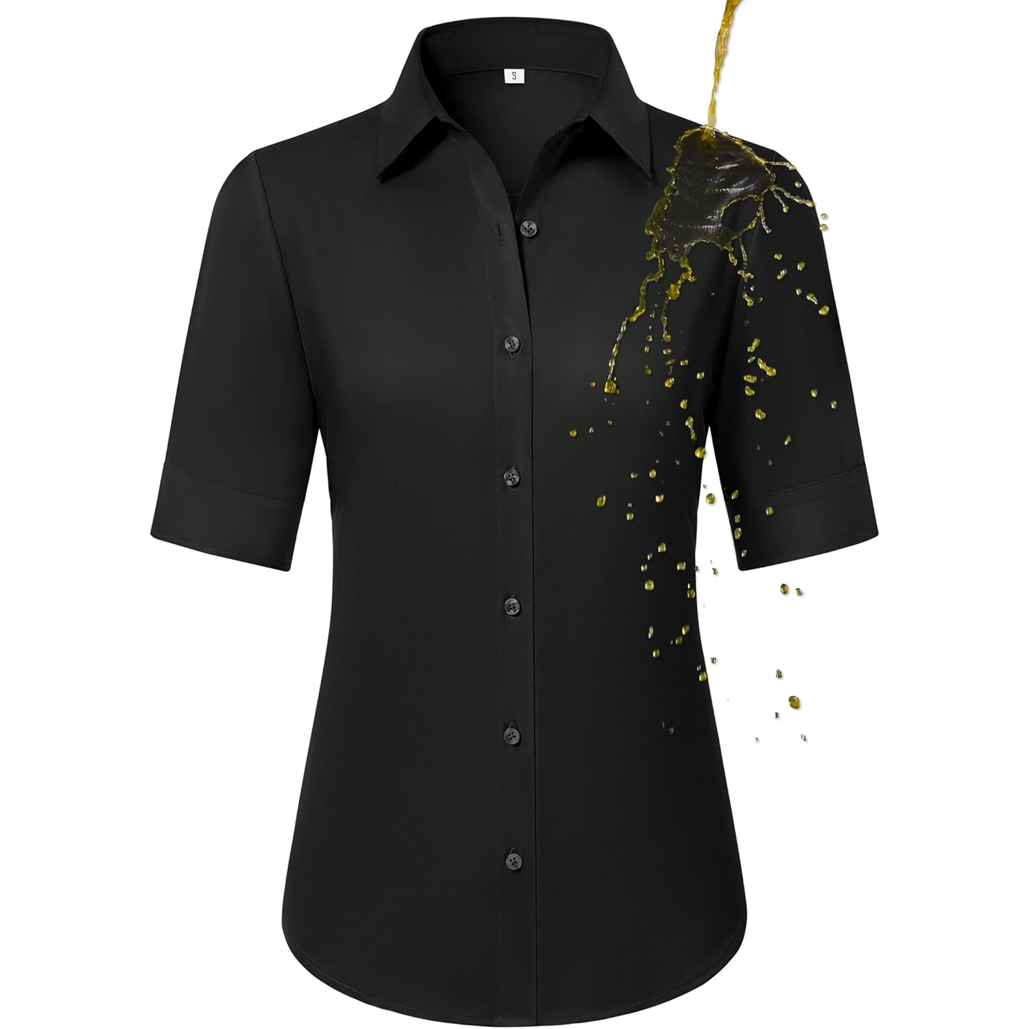 Button Down Shirts for Women Fitted Short Sleeve Dress Shirt Collared Blouses Work Tops Wrinkle Free
