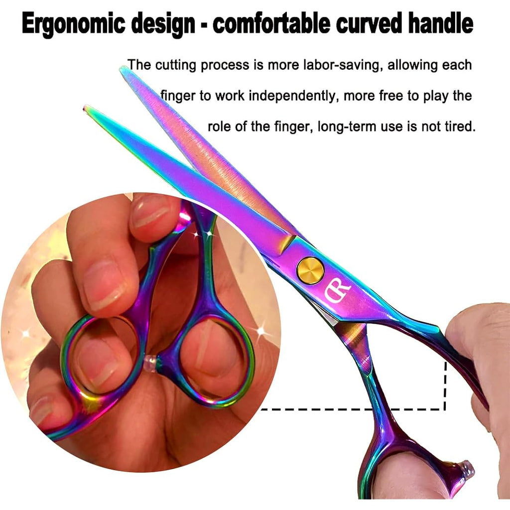 Professional Hair Cutting Shears Set,6 Inch Barber Hair Cutting Scissors Kit,Hairdressing Thinning Shears For Hair Cutting,Sharp Blades Haircut Scissors Kit For Women/Men/Kids (Rainbow) (Rainbow)