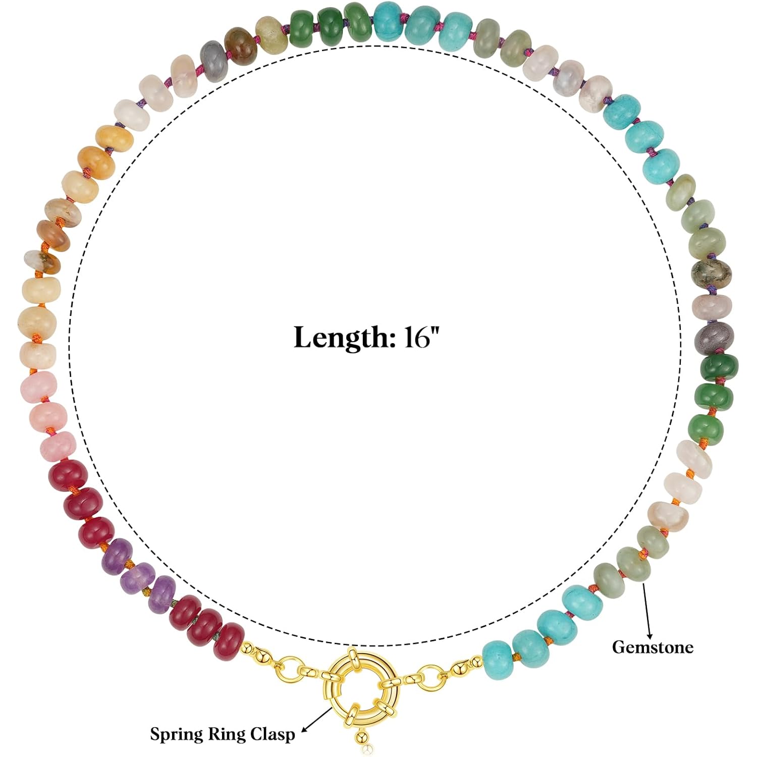 KissYan Beaded Gemstone Necklace for Women, Colorful Boho Bead Choker Natural Stone Surfer Beach Necklaces 14K Gold Plated Summer Handmade Jewelry