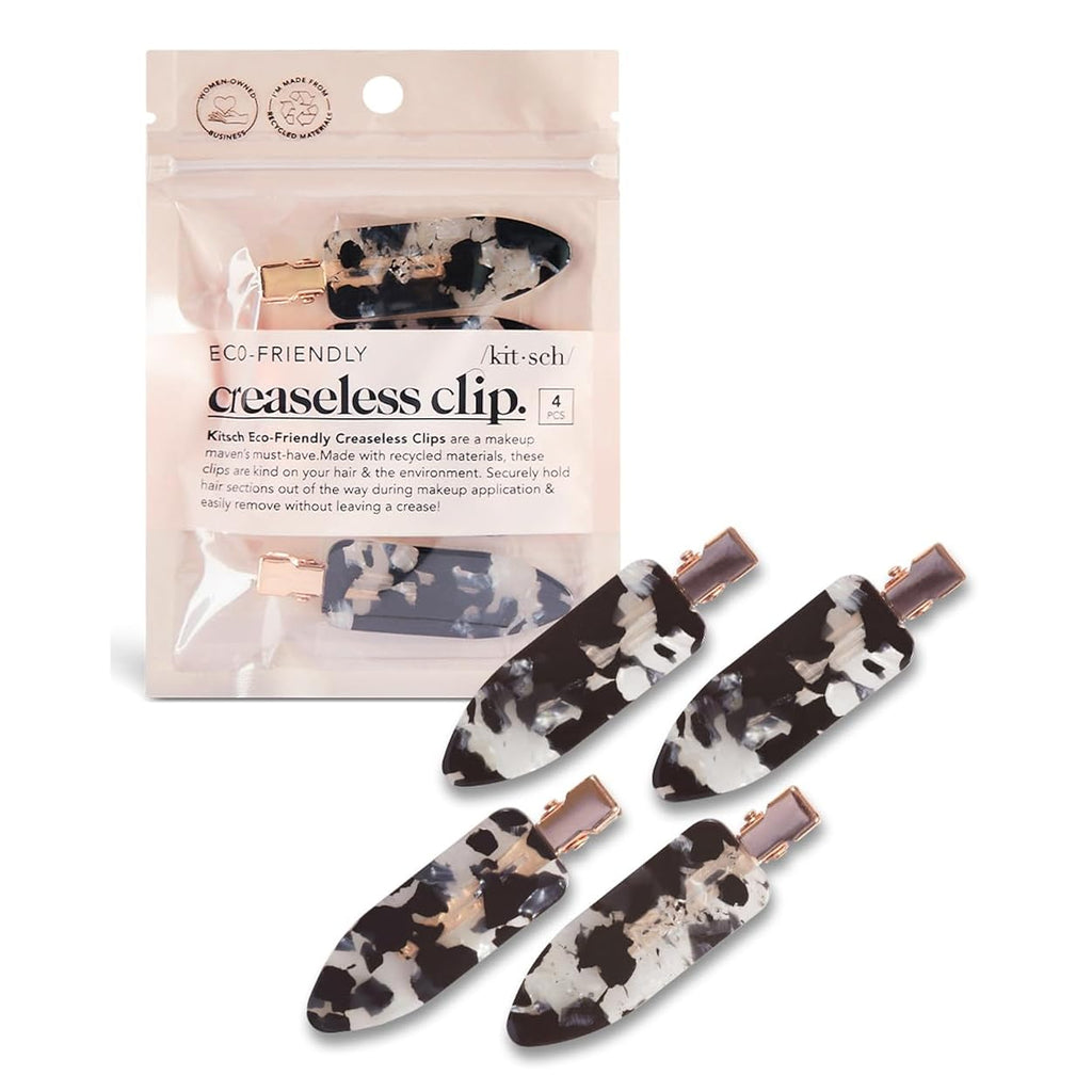 Kitsch Creaseless Hair Clips For Women - No Crease, No Bend Hair Clips For Styling, Bangs, Makeup Application, Face Wash | Recycled Acrylic - Black Terrazzo, 4Pcs
