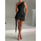 Gorglitter Women'S Sexy Birthday Mini Dresses Asymmetrical Going Out Club Party Vegas Dinner One Shoulder Fringe Dress