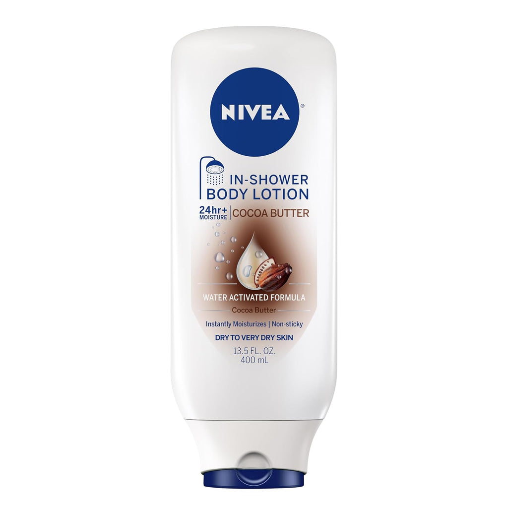 Nivea Cocoa Butter In Shower Lotion, Water Activated In Shower Moisturizer For Dry Skin To Very Dry Skin, 13.5 Fl Oz Bottle