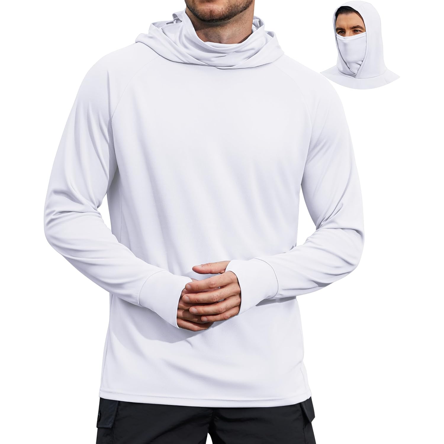 Coofandy Mens Upf 50+ Sun Protection Hoodie With Mask Lightweight Long Sleeve Spf Fishing Shirts Uv Hiking Running Rash Guard