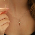 MONOZO Gold Cross Necklace for Women Girls, 14K Gold Plated Layered Cross Necklace Tiny Sideway Choker CZ Necklaces for Women Trendy Christian Baptism Religious Faith Jewelry Gifts