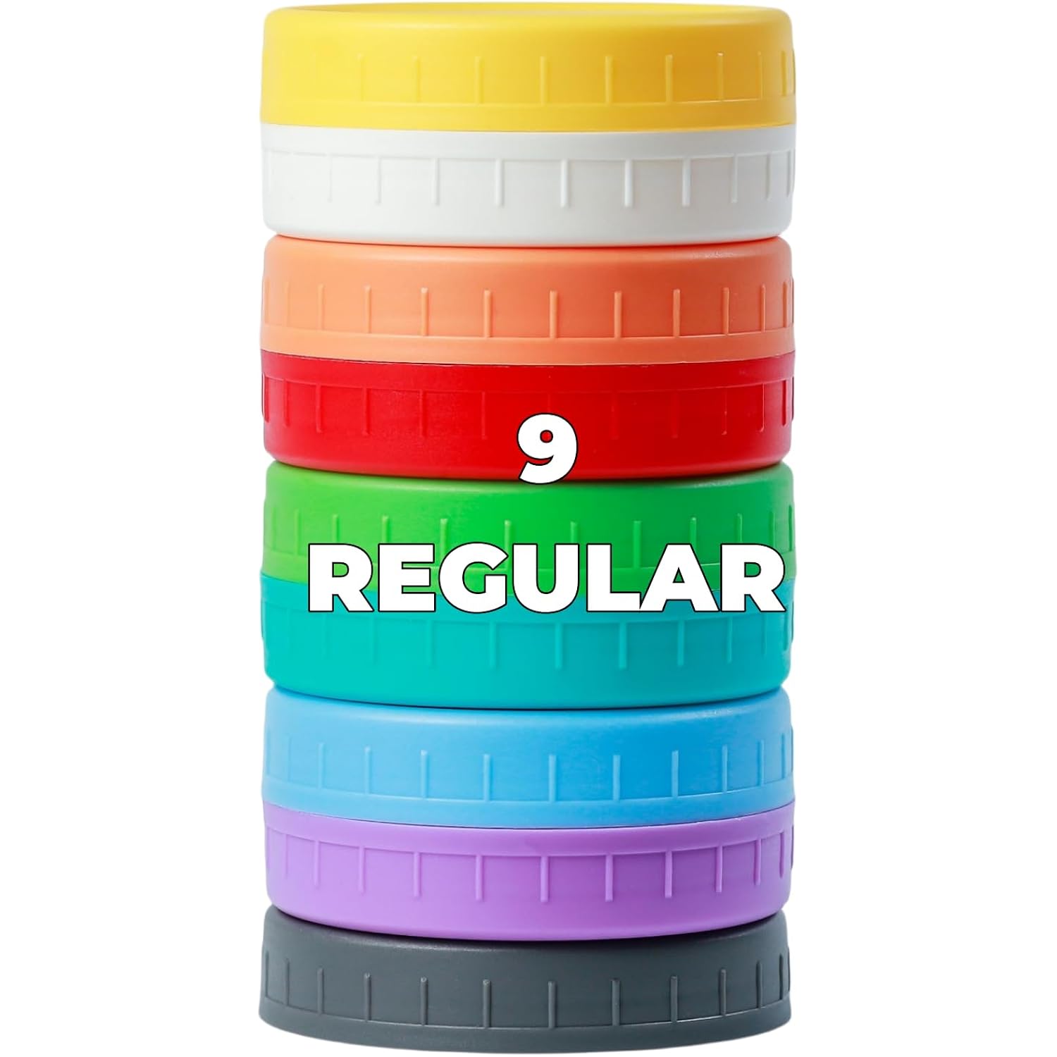 Bedgeta 9Pcs Mason Jar Lids, Regular Mouth Plastic Mason Lids, Leak Proof Canning Lid with Silicone Ring for Ball, Kerr and More, Reusable Can Tops, Colored Caps Covers for Jars