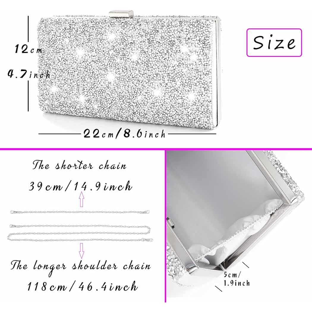 ELABEST Rhinestone Clutch Purse Bling Evening Bag for Women Formal Dress Wedding Double Sided Diamond Handbag