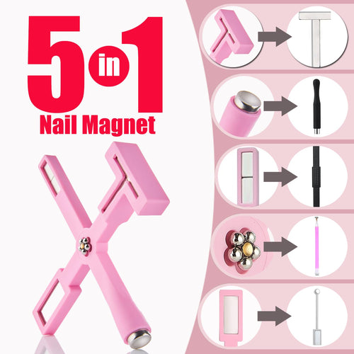 11Pcs Cat Eye Magnet Set for Nails Art, 5 in 1 Multifunction Nail Magnets for Cat Eye Gel Nail Polish, Magnetic Sticks Nail Design Glassy Moon French Flower Heart Cats Eye Effect Manicure DIY